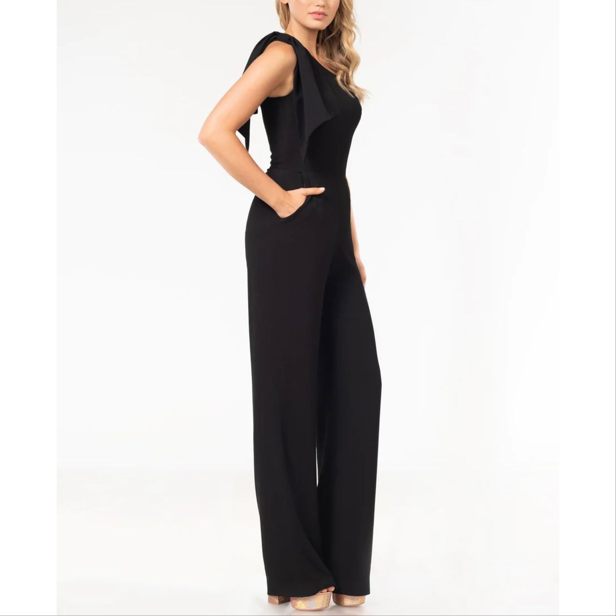 Style Tiffany Dress the Population Size 8 One Shoulder Black Formal Jumpsuit on Queenly