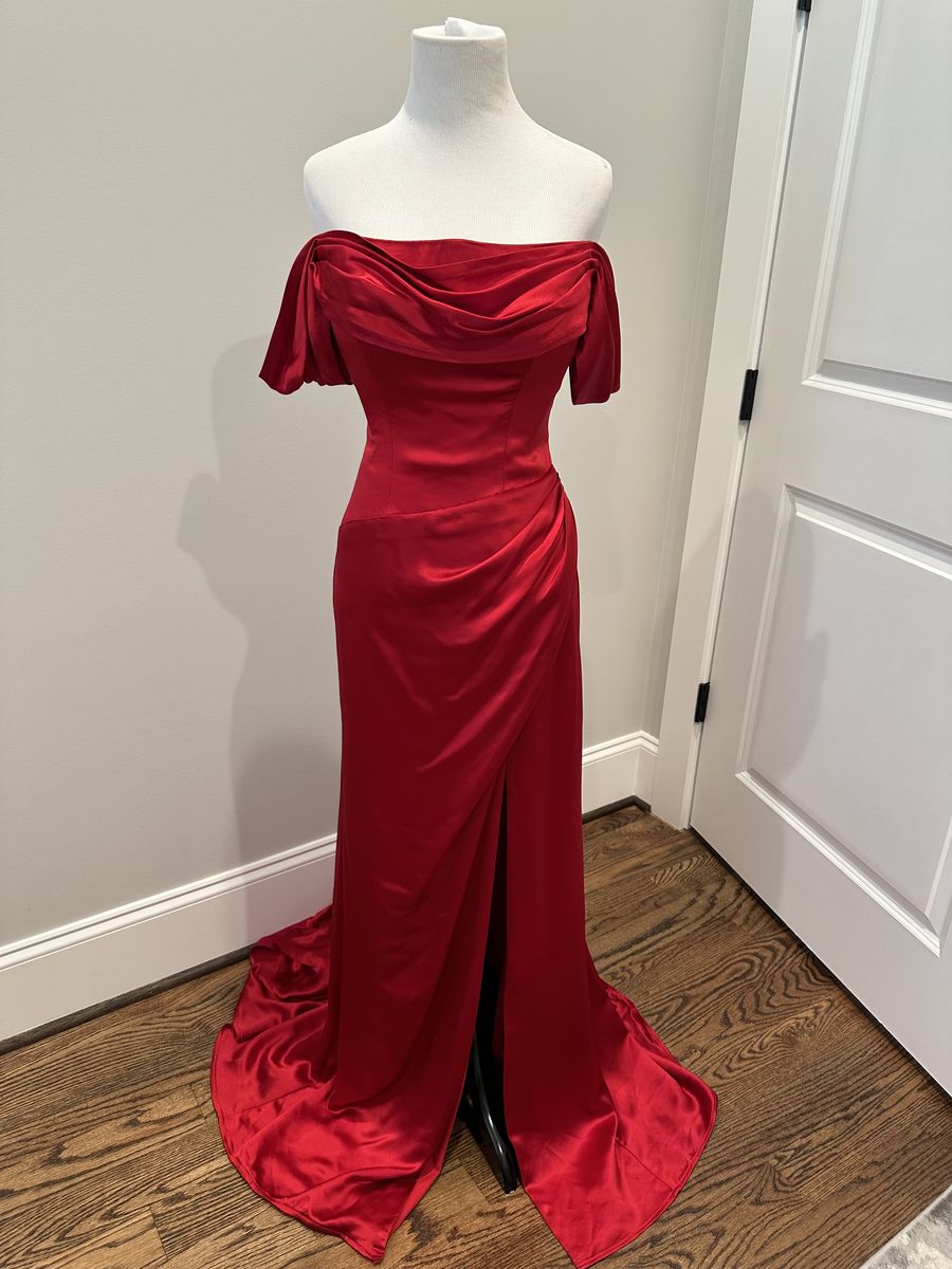 Jovani Size 00 Red Side Slit Dress on Queenly