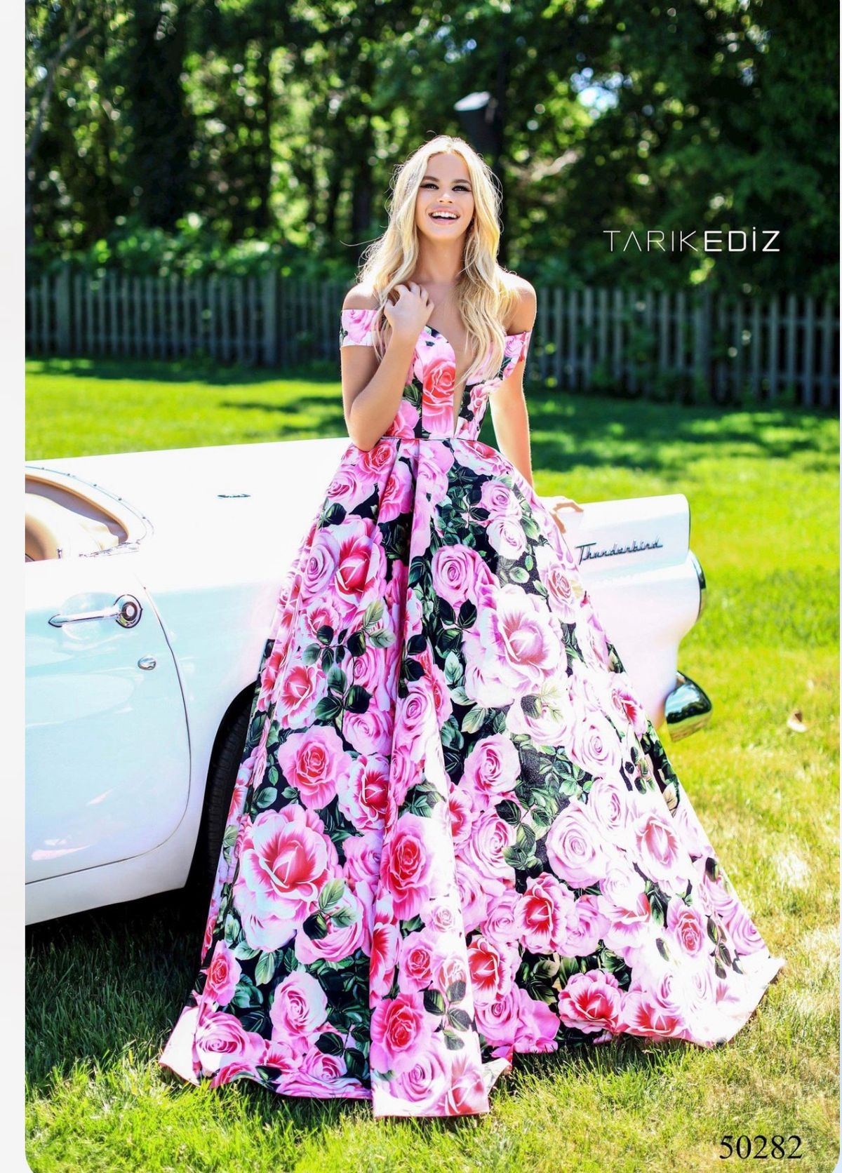 Style 50282 Tarik Ediz Size 4 Prom Off The Shoulder Multicolor Ball Gown on Queenly