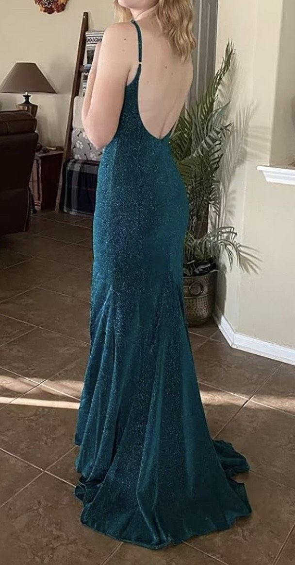 Plus Size 22 Prom Plunge Blue Mermaid Dress on Queenly