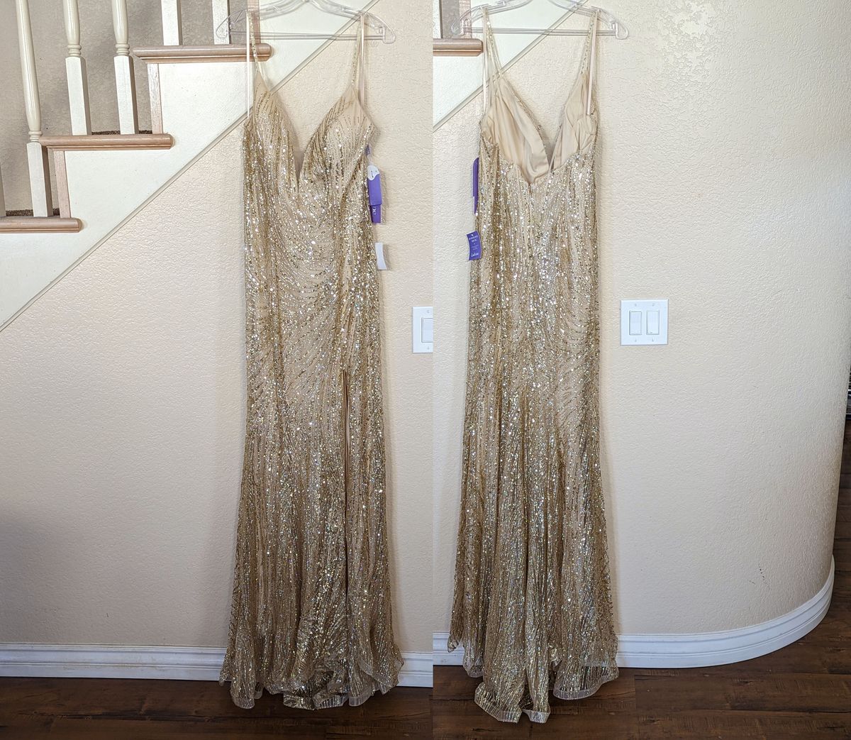 Size 8 Prom Plunge Gold Mermaid Dress on Queenly
