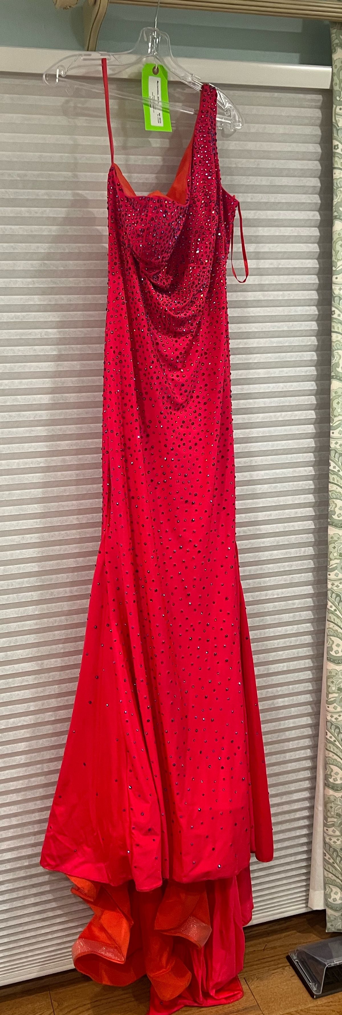 Johnathan Kayne Plus Size 16 Prom One Shoulder Red Mermaid Dress on Queenly