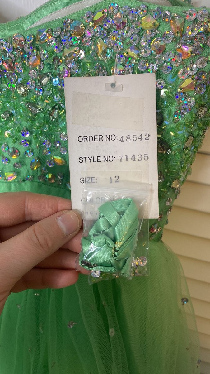 Style 71435 Sparkle Size 12 Prom Strapless Light Green Ball Gown on Queenly