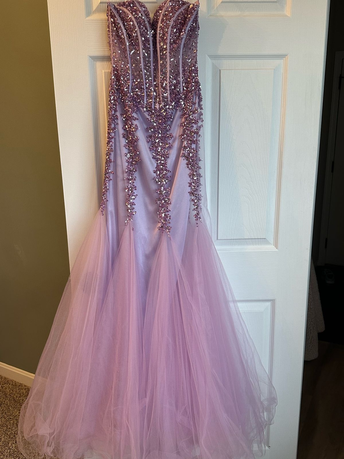 Style 5908 Jovani Size 2 Strapless Sheer Purple Mermaid Dress on Queenly