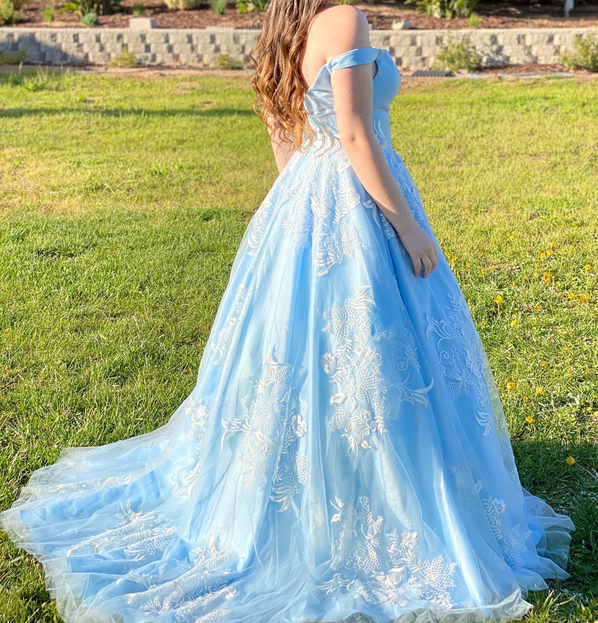 Size 10 Off The Shoulder Blue Ball Gown on Queenly