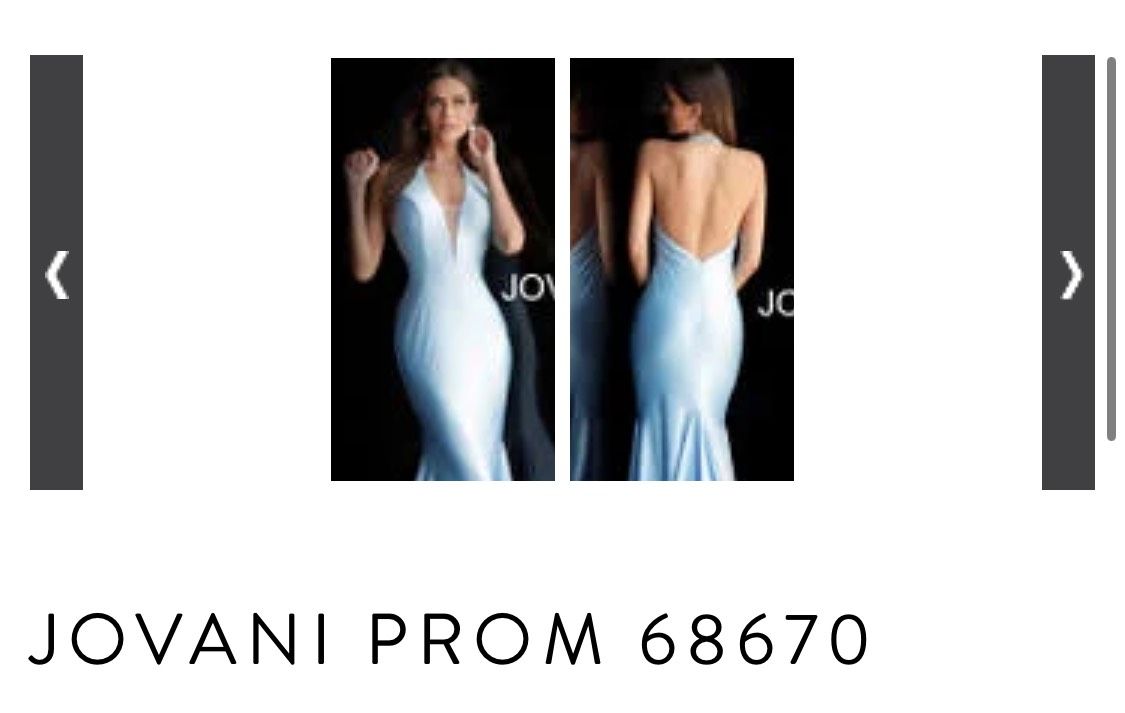 Style 68620 Jovani Size 14 Halter Blue Mermaid Dress on Queenly