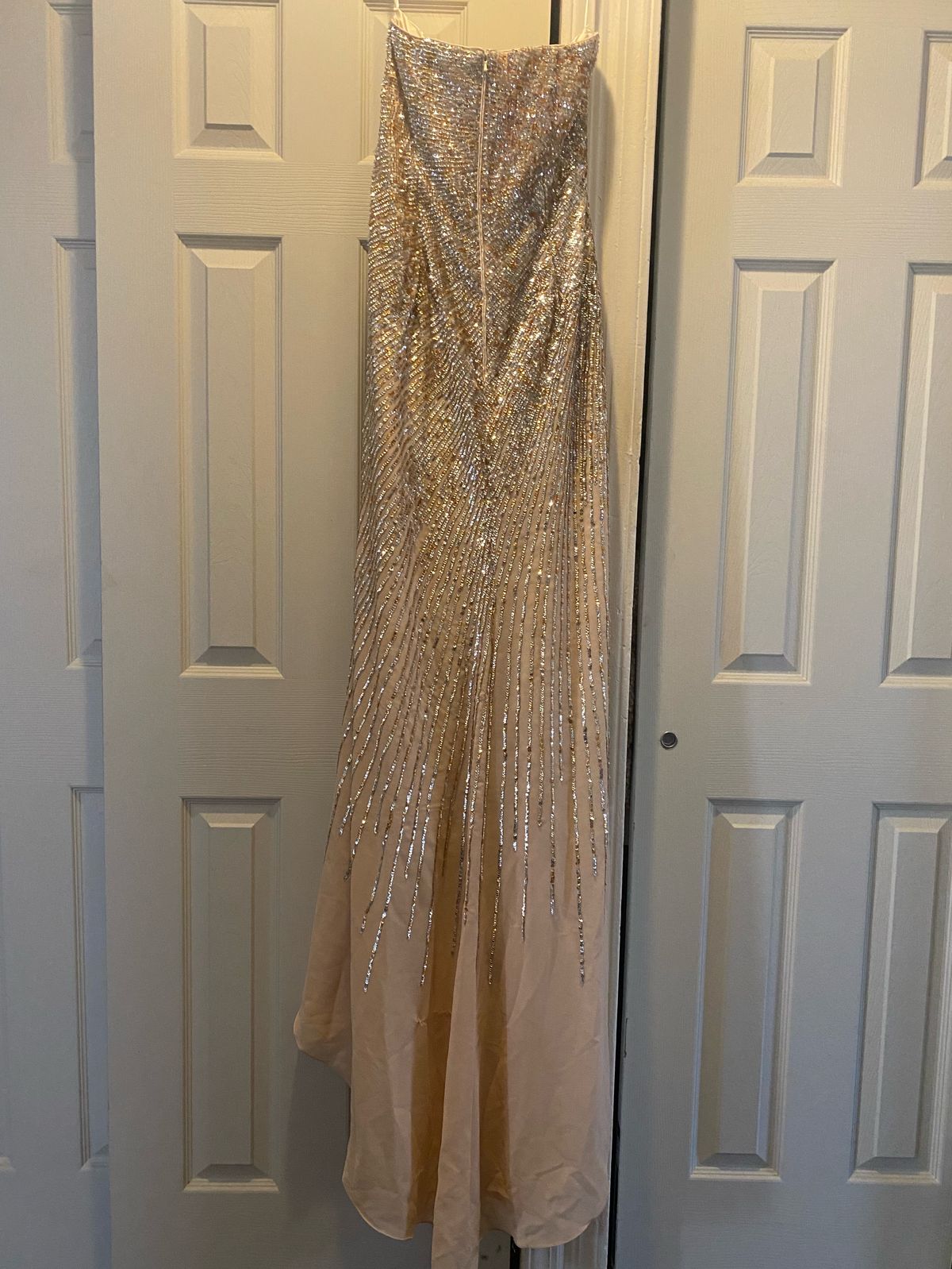 Style 530 Juliet Size XL Strapless Gold Side Slit Dress on Queenly
