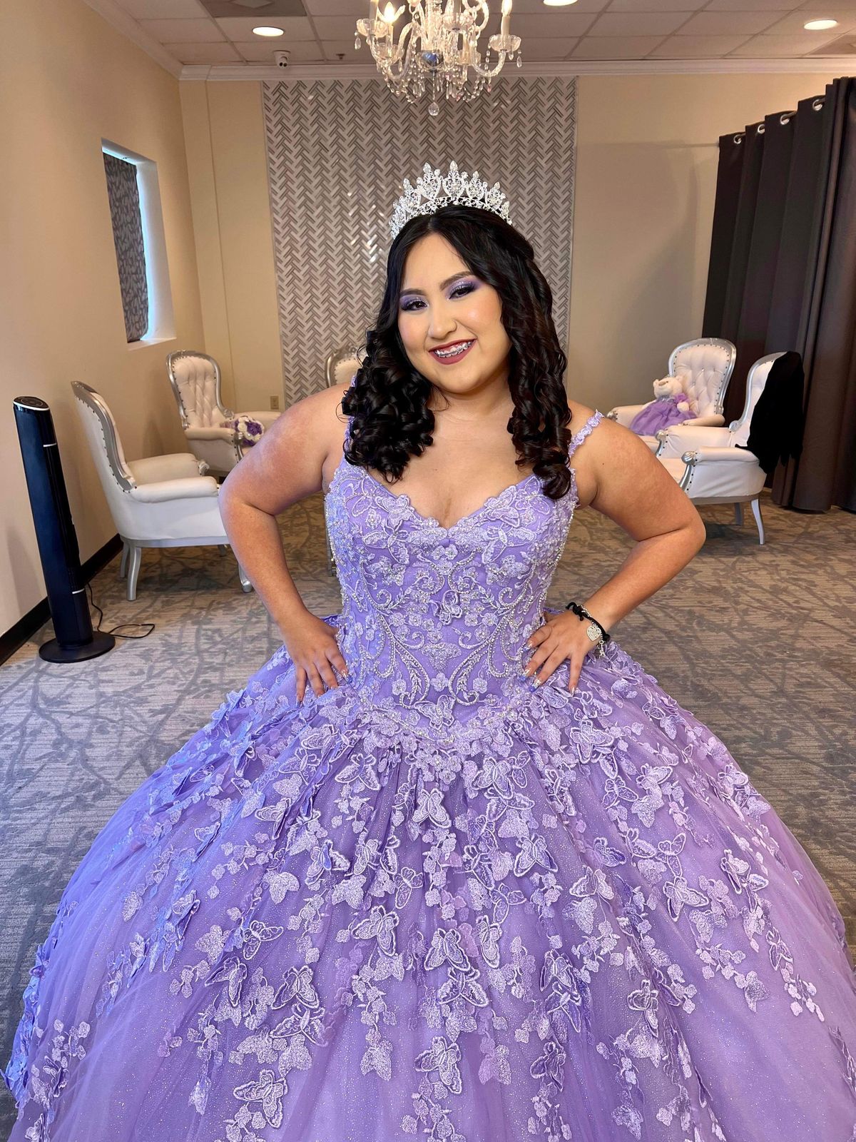 Style PR30120 Princess Ariana Size 14 Plunge Purple Dress With Train on Queenly