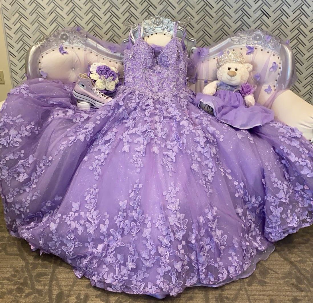 Style PR30120 Princess Ariana Size 14 Plunge Purple Dress With Train on Queenly