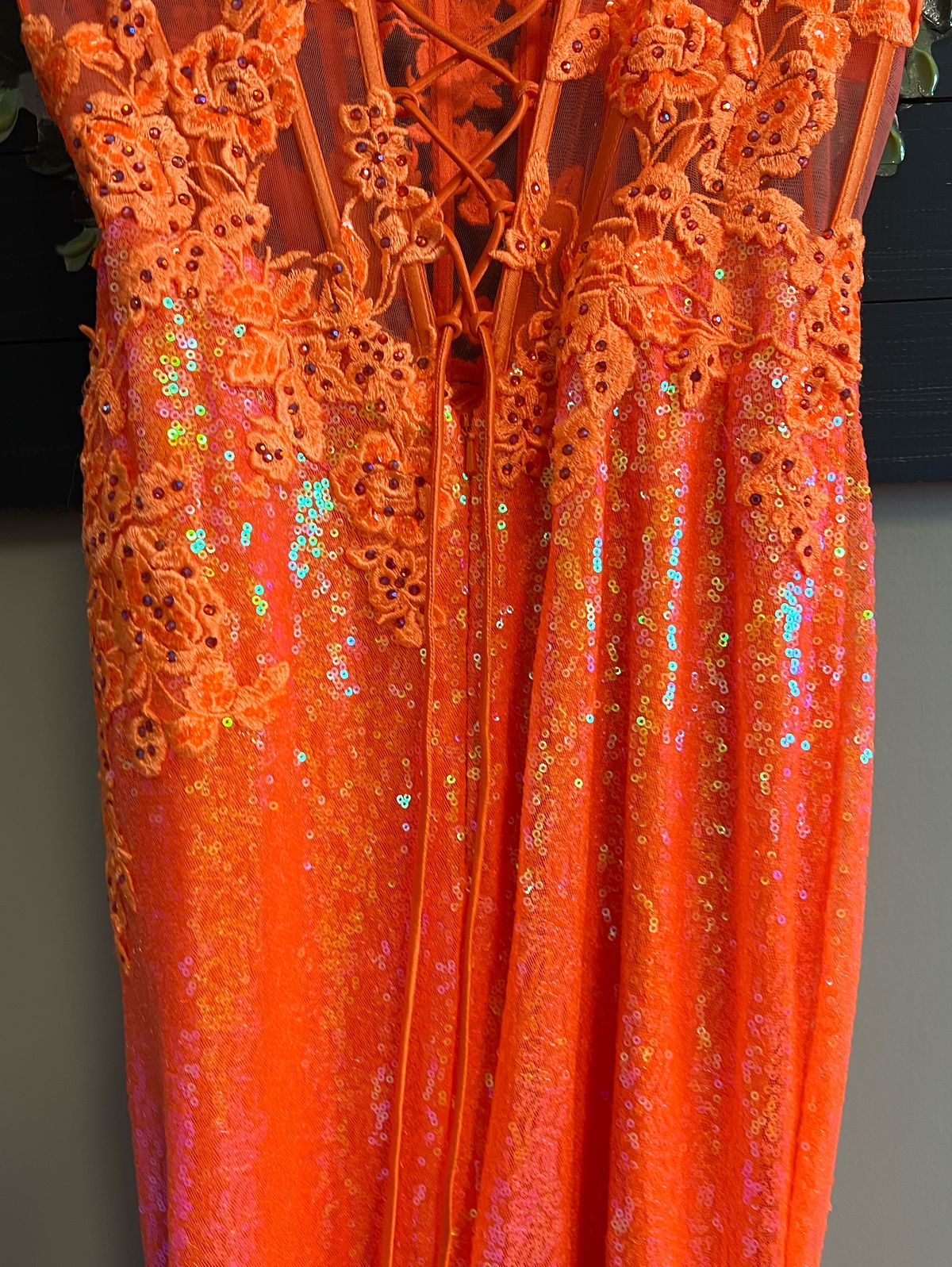 Style 10099 Colors Size 6 Prom Plunge Orange Side Slit Dress on Queenly