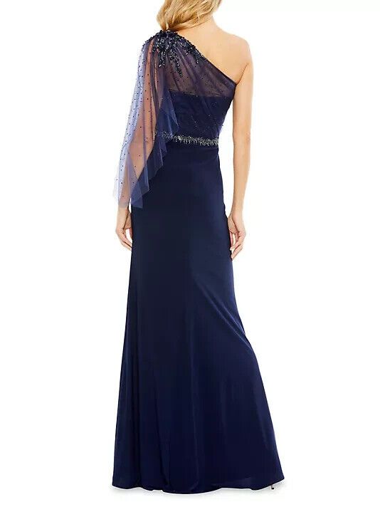 Mac Duggal Size 12 One Shoulder Navy Blue A-line Dress on Queenly