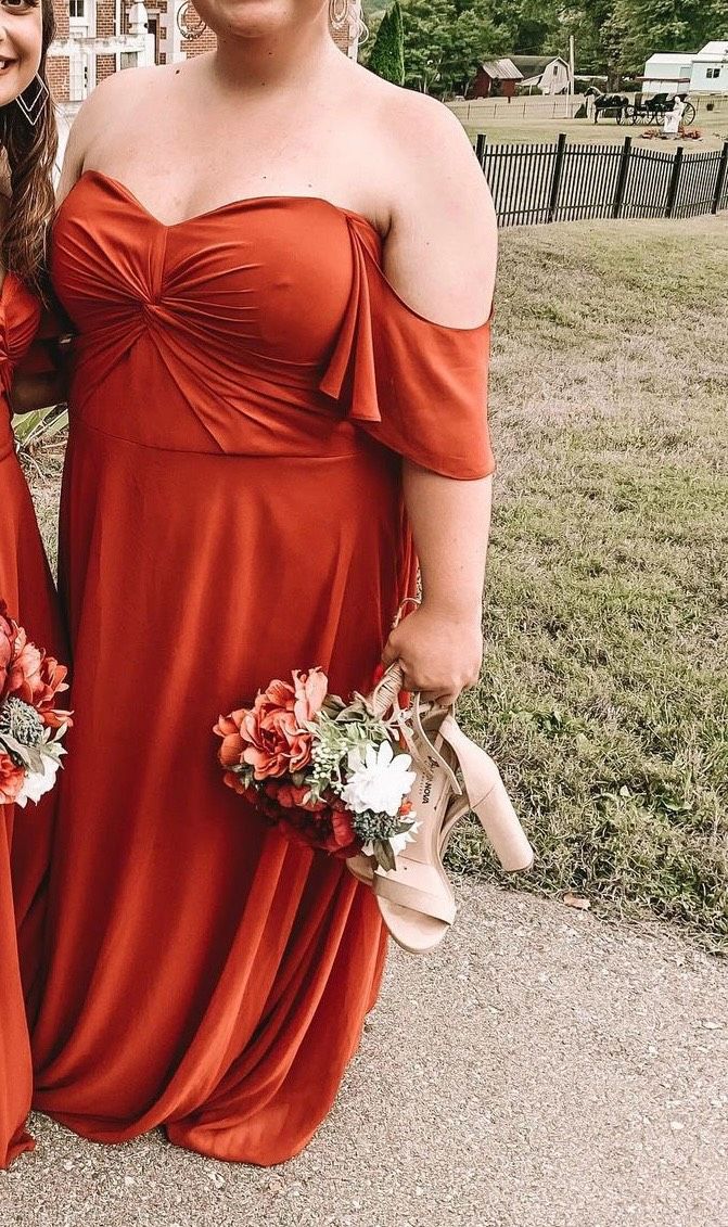 MoriLee Plus Size 20 Prom Off The Shoulder Red A-line Dress on Queenly