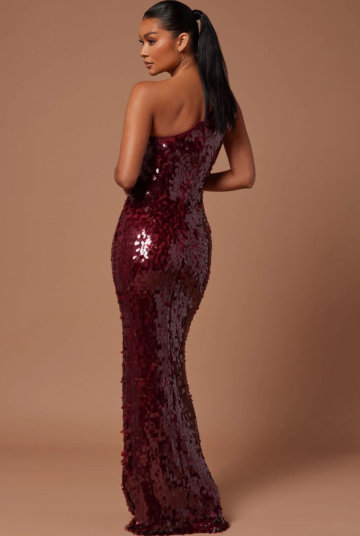 Style Karmen Payette Gown - Wine Fashion Nova Size XS Prom One Shoulder Red Floor Length Maxi on Queenly