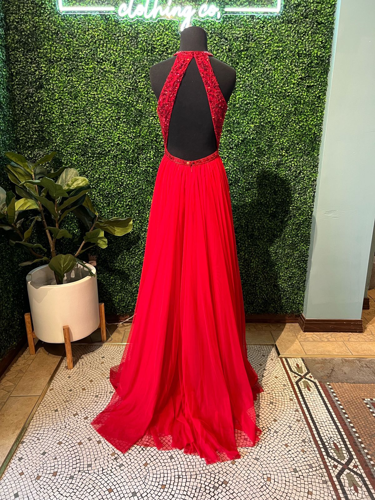 Style 54933 Sherri Hill Size 4 Prom High Neck Red Floor Length Maxi on Queenly