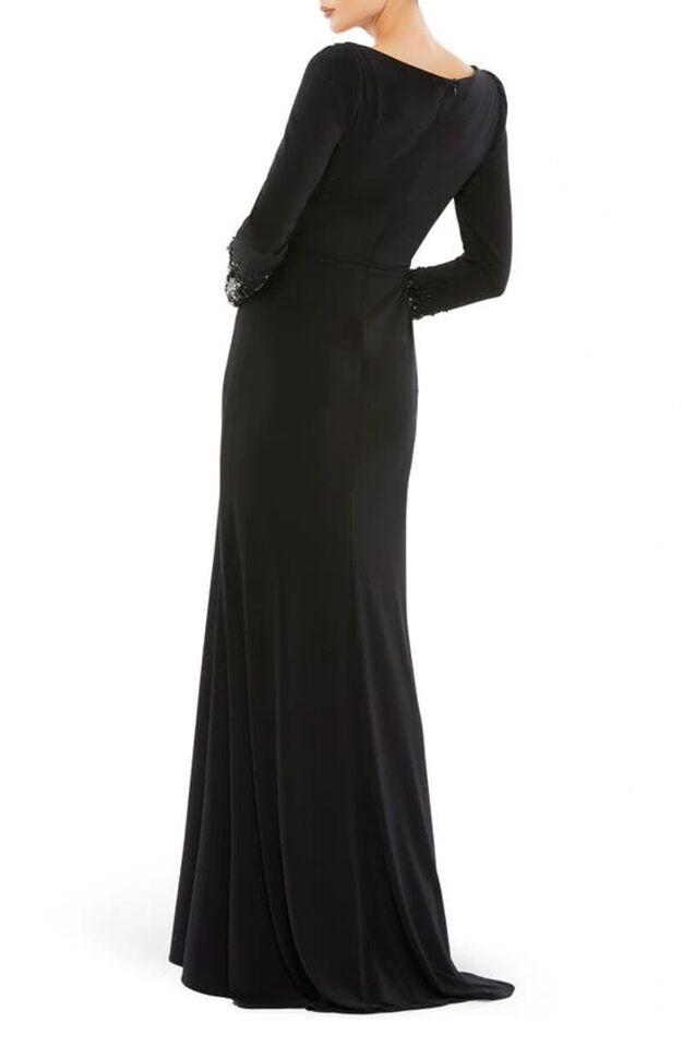 Mac Duggal Size 6 Long Sleeve Black A-line Dress on Queenly