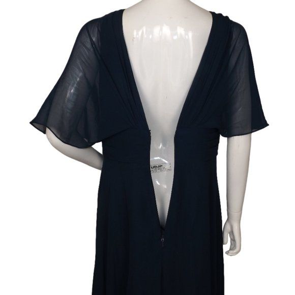 Style Pamela Azazie Plus Size 20 High Neck Sheer Navy Blue A-line Dress on Queenly