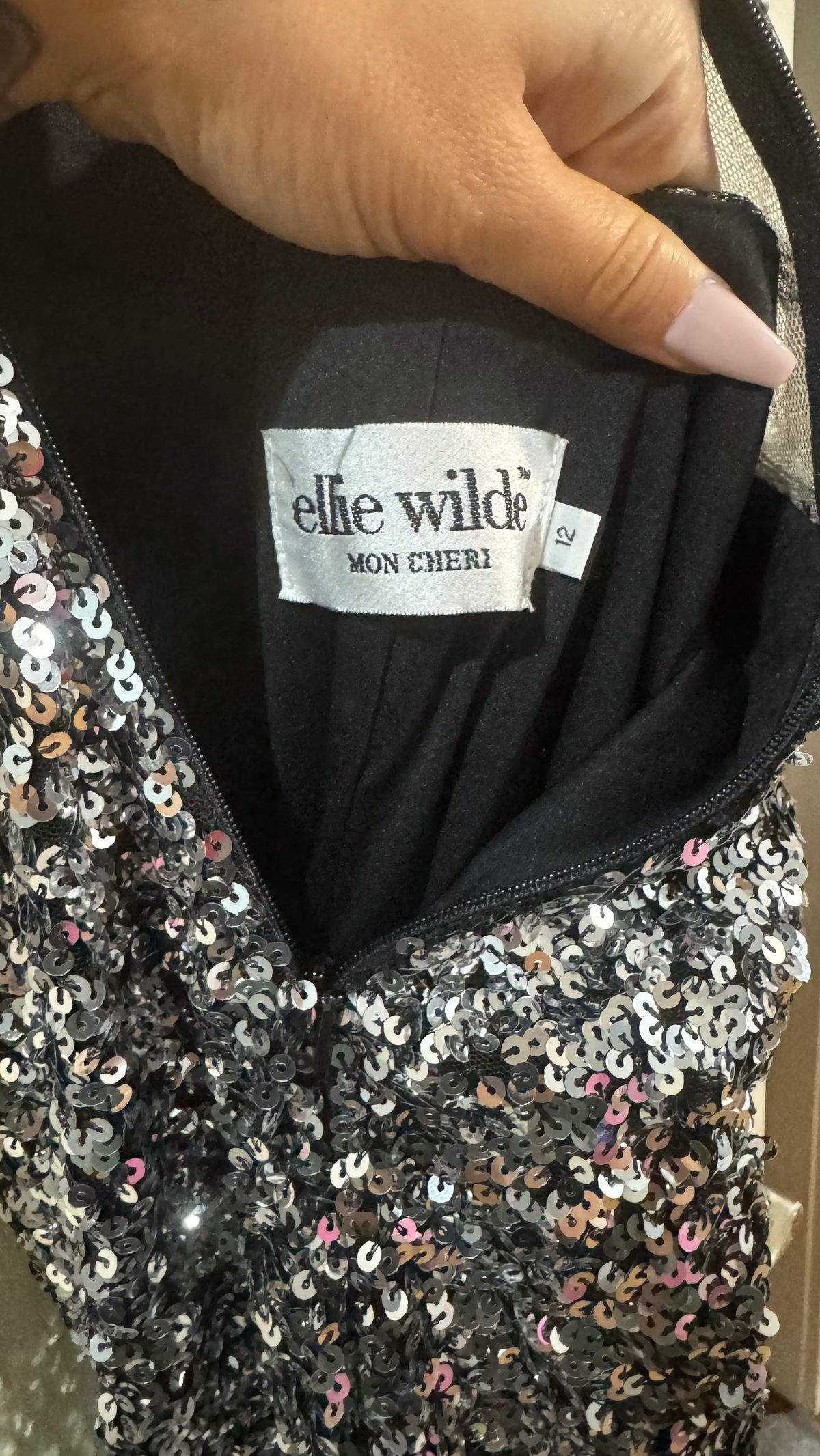 Ellie Wilde Size 12 Prom Plunge Black A-line Dress on Queenly