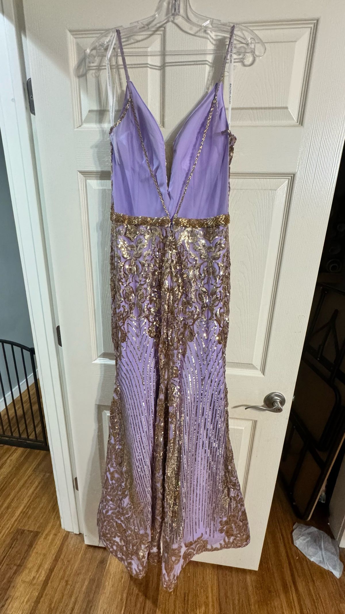 Style RA7177 Rachel Allan Size 12 Prom Plunge Purple A-line Dress on Queenly