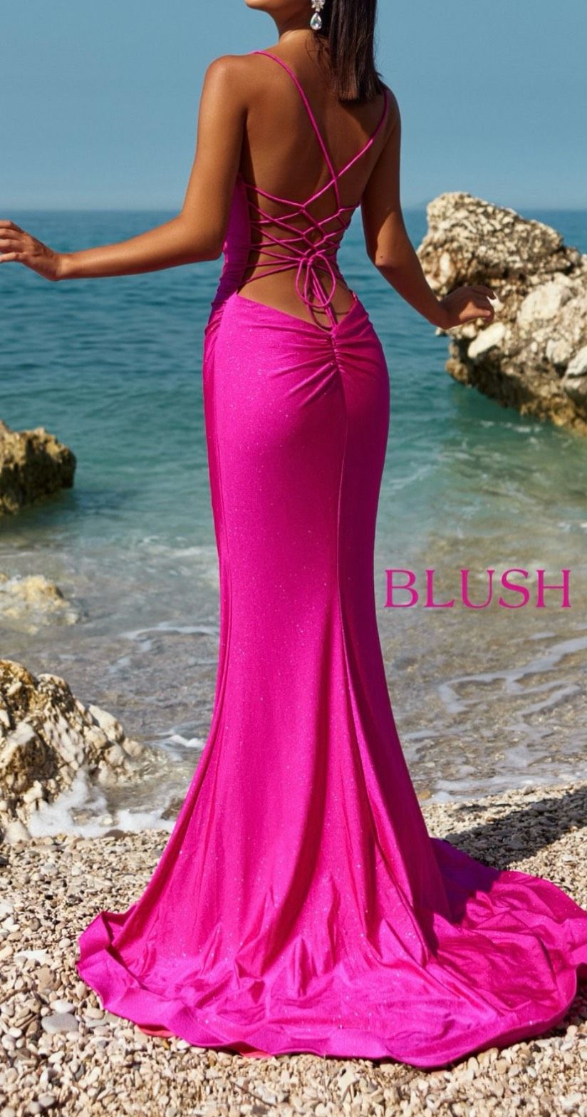 Blush Prom Size 0 Prom Plunge Pink Side Slit Dress on Queenly