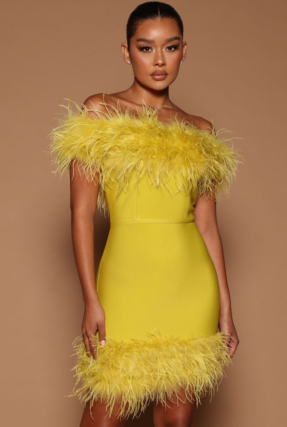 Style Acelia Bandage Mini Dress Fashion Nova Size L Prom Off The Shoulder Yellow Cocktail Dress on Queenly