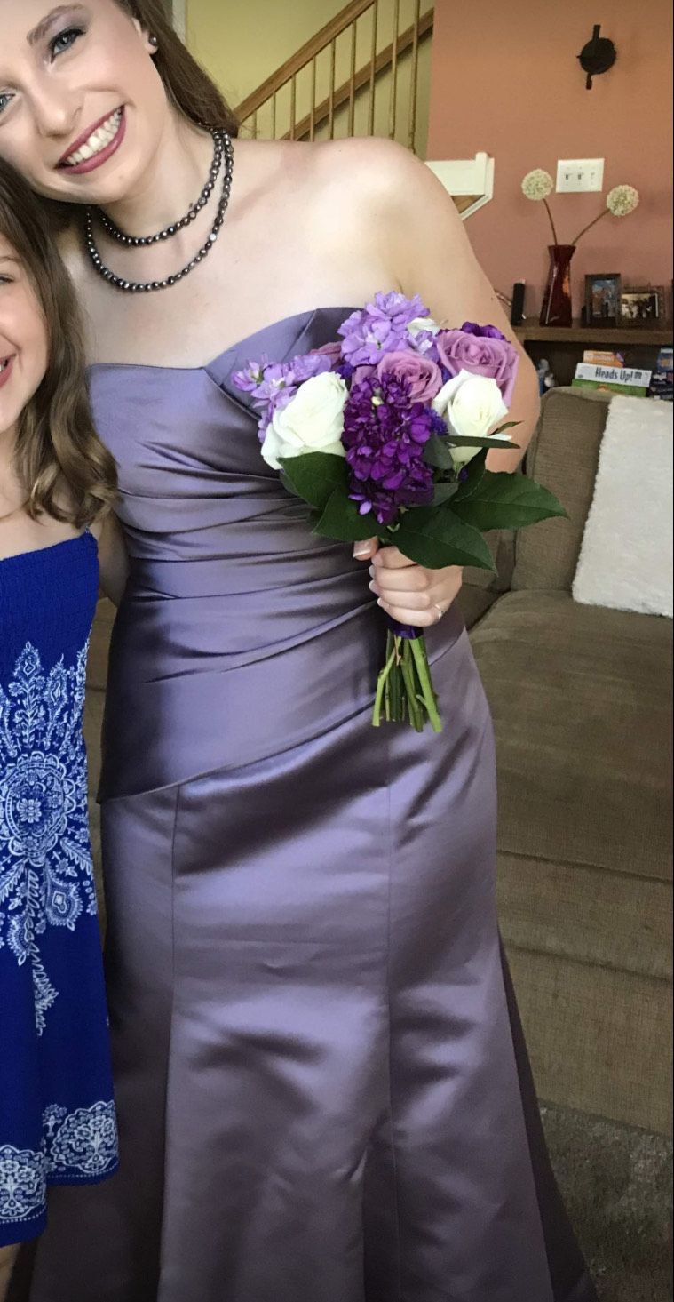 Bill Levkoff Size 6 Strapless Satin Purple Mermaid Dress on Queenly