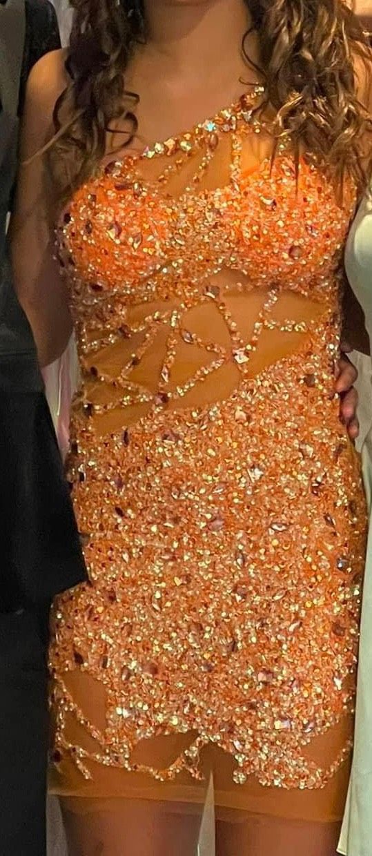 Jovani Size 2 Homecoming One Shoulder Orange Cocktail Dress on Queenly
