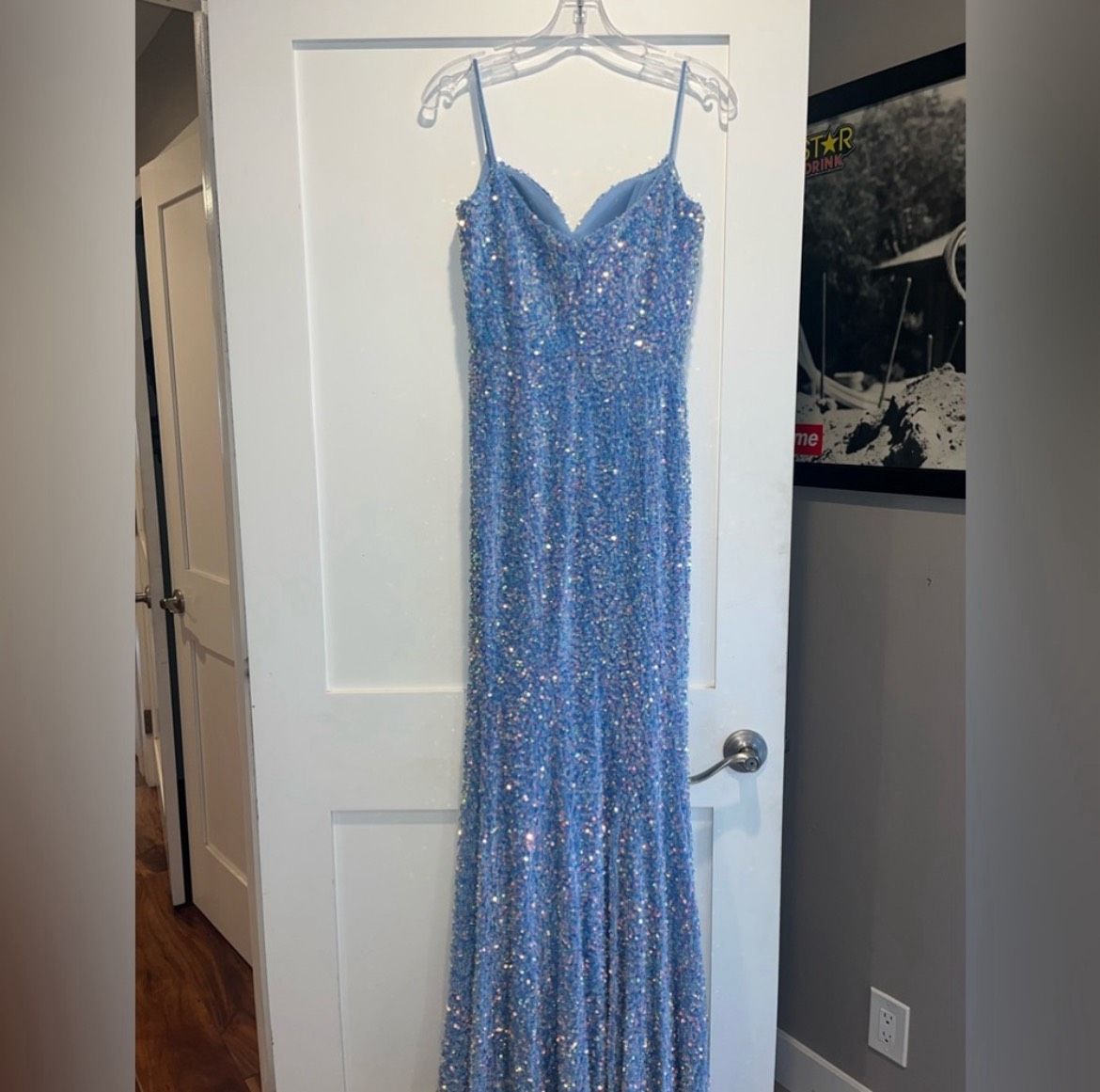 Portia and Scarlett Size 4 Plunge Blue Mermaid Dress on Queenly
