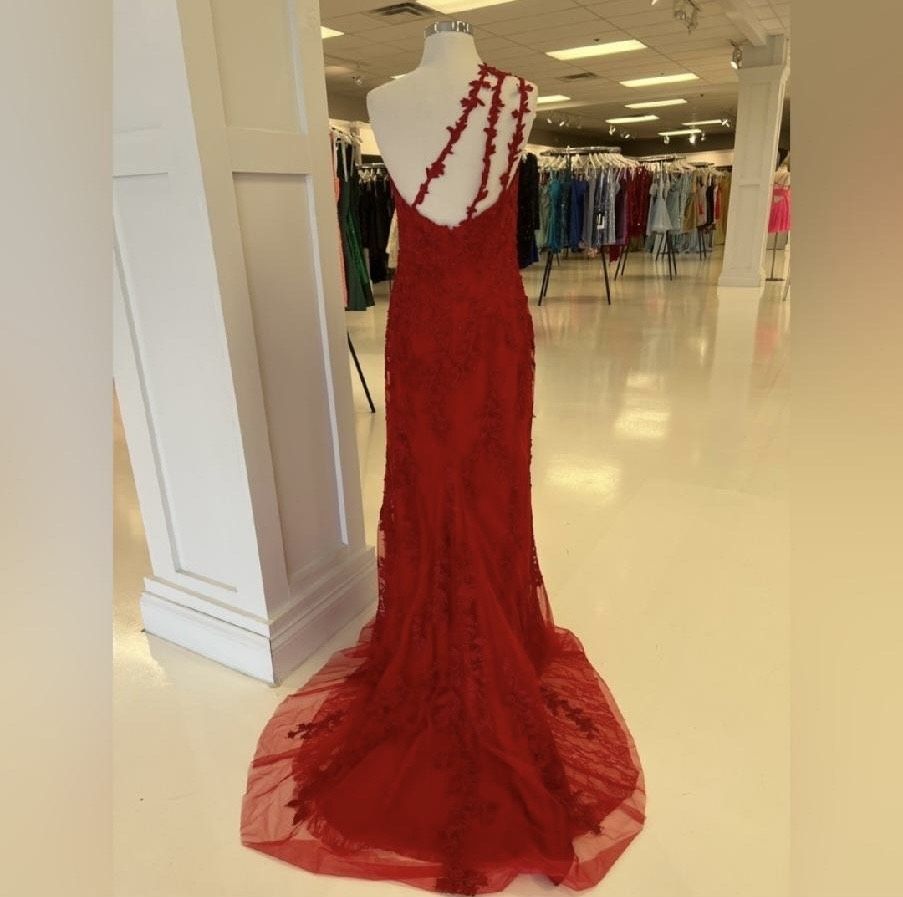 Style 54262 Sherri Hill Size 14 Prom One Shoulder Red Mermaid Dress on Queenly