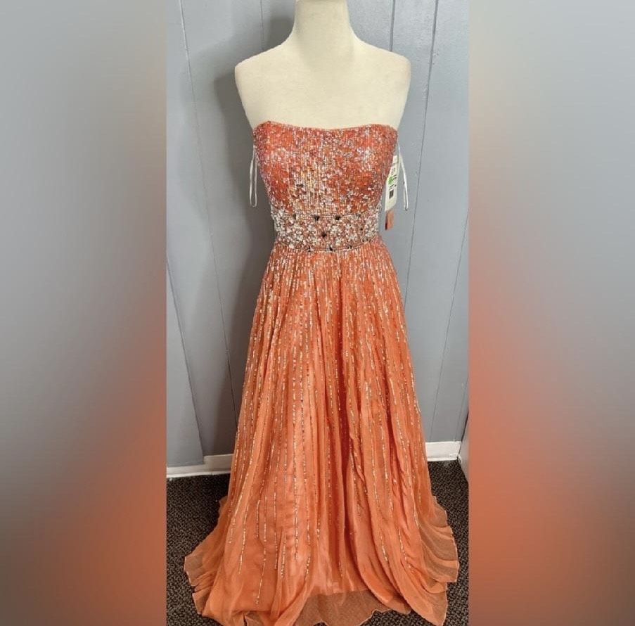 Style 8544 Sherri Hill Size 14 Prom Strapless Coral Floor Length Maxi on Queenly