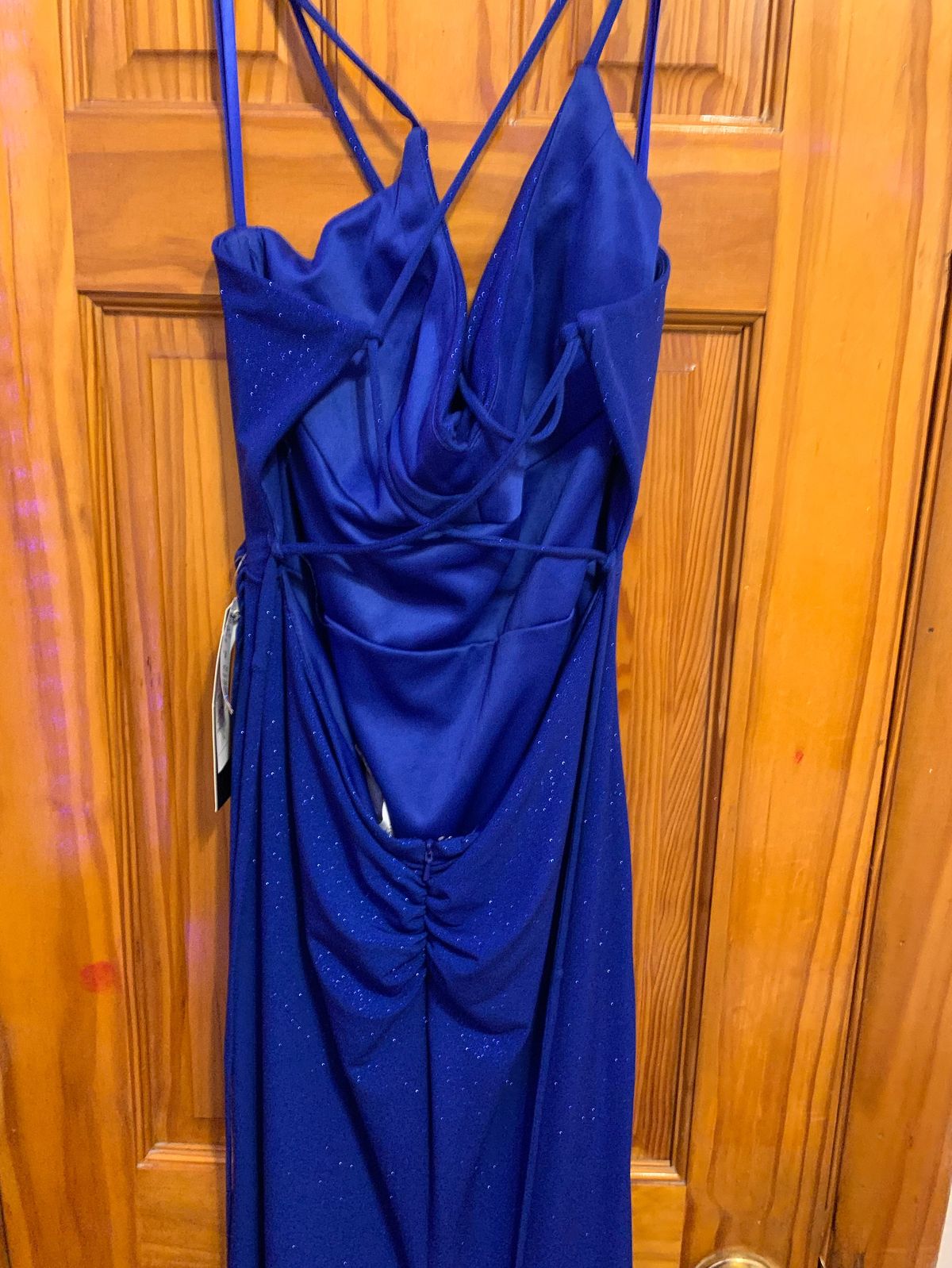 Style CC1618 Cinderella Divine Size 14 Prom Plunge Blue Side Slit Dress on Queenly