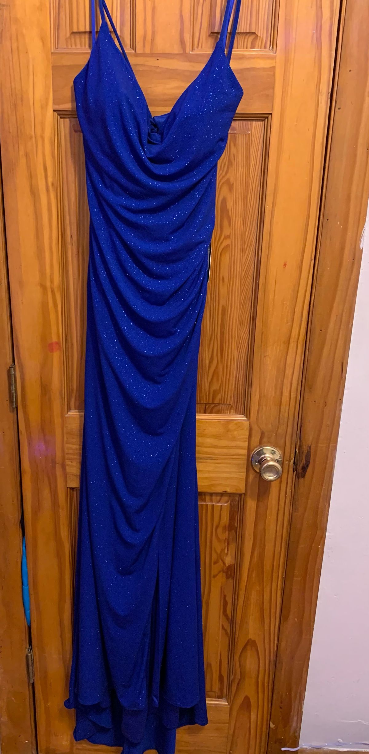 Style CC1618 Cinderella Divine Size 14 Prom Plunge Blue Side Slit Dress on Queenly