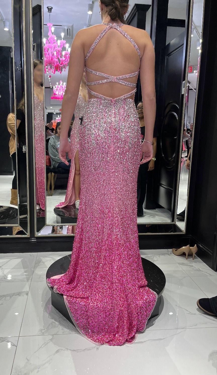 Style 4033P Primavera Size 2 Prom Plunge Pink Mermaid Dress on Queenly