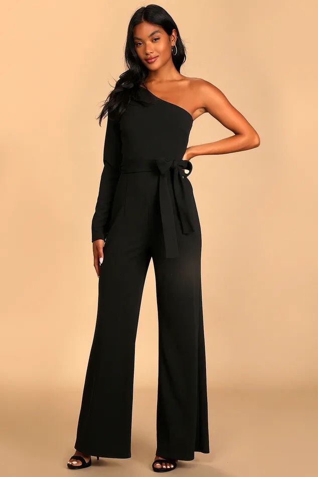 Lulus Size M One Shoulder Black Formal Jumpsuit on Queenly