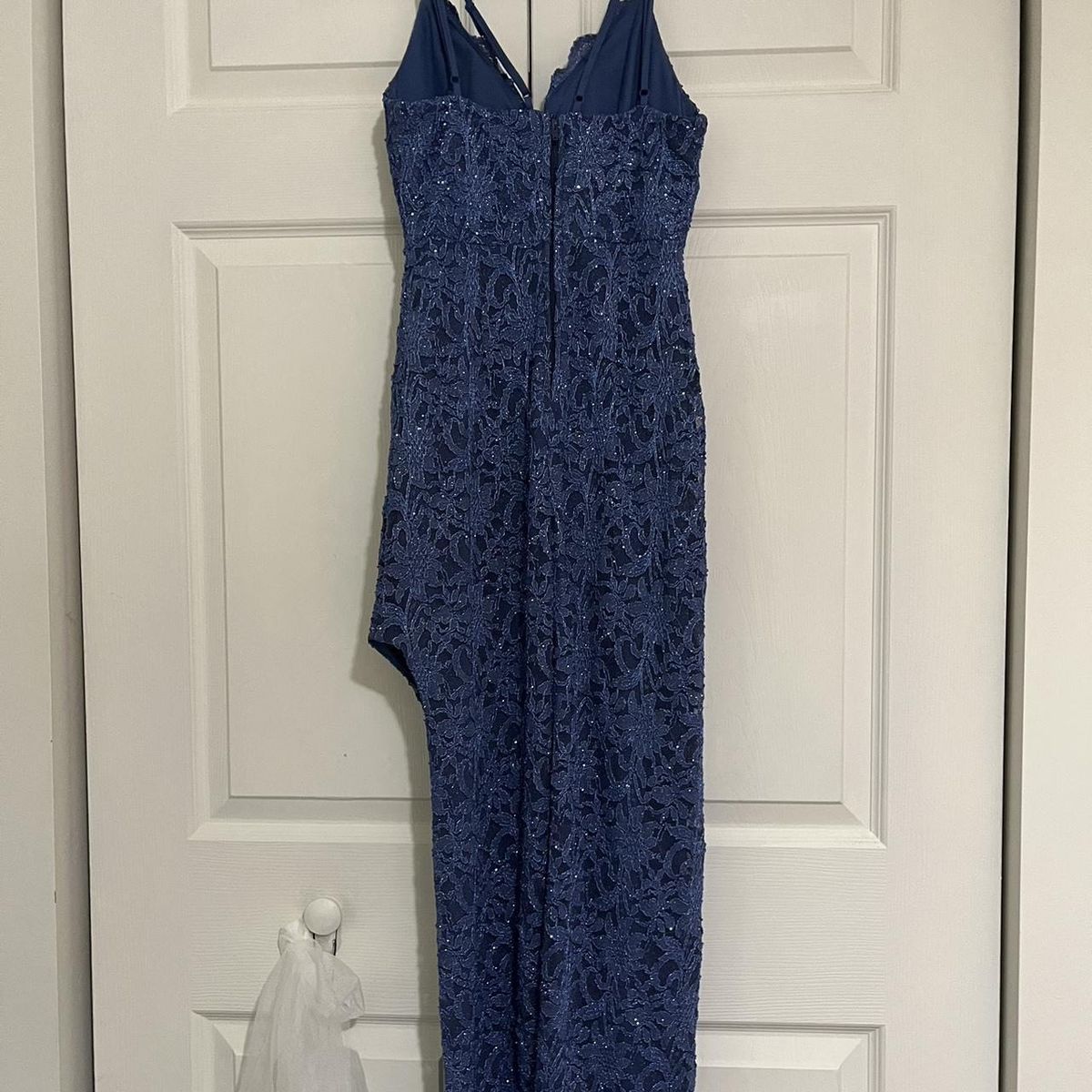 Macy's Size XS Prom Plunge Blue Side Slit Dress on Queenly