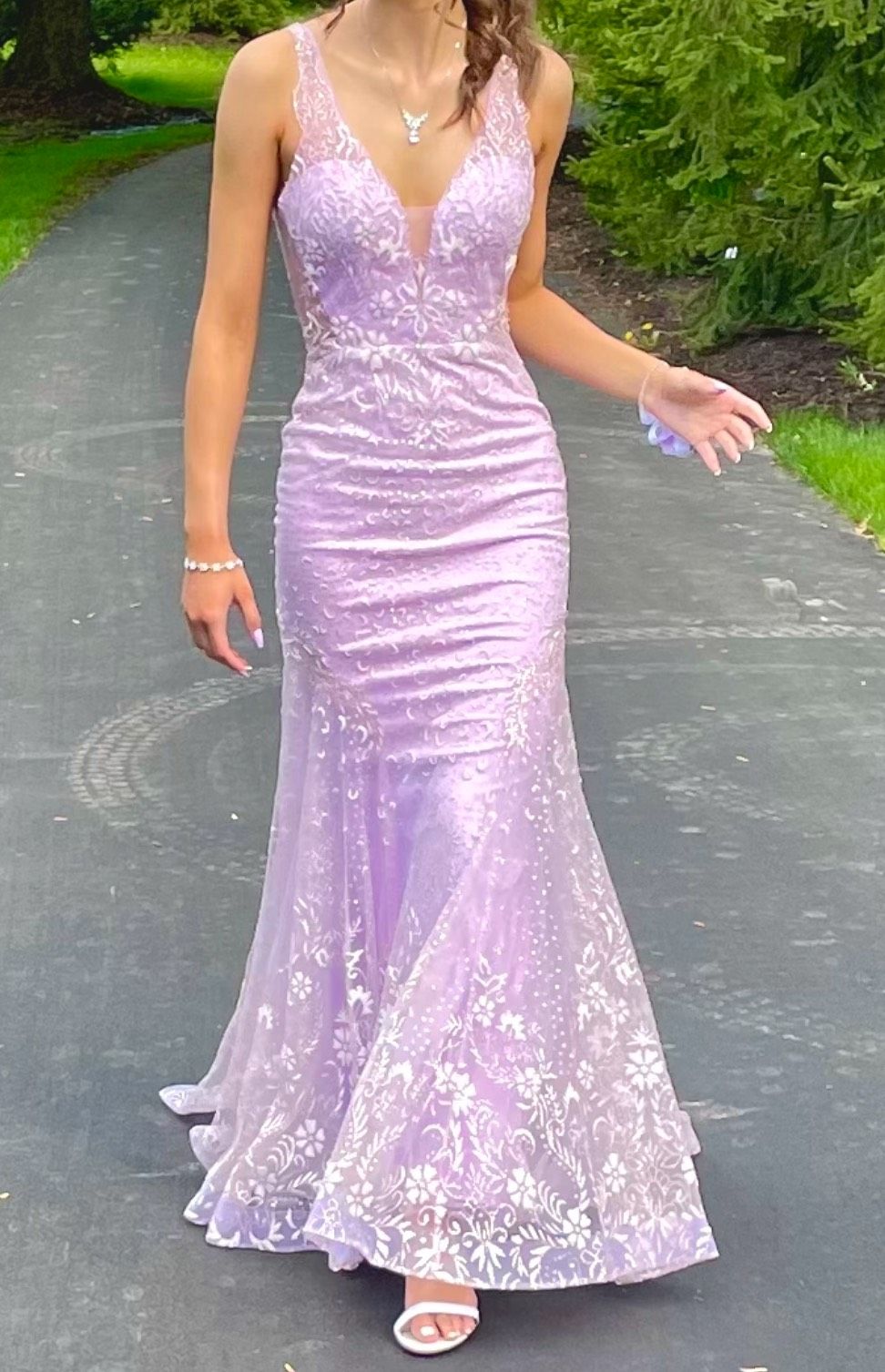 Style EW122008 Ellie Wilde Size 2 Prom Plunge Purple Mermaid Dress on Queenly