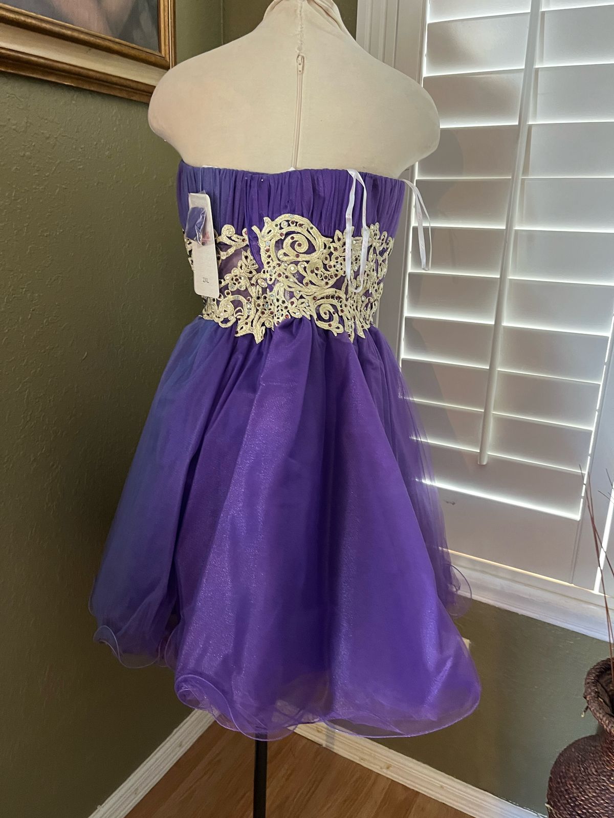 Size 2X Wedding Guest Strapless Lace Purple Ball Gown on Queenly