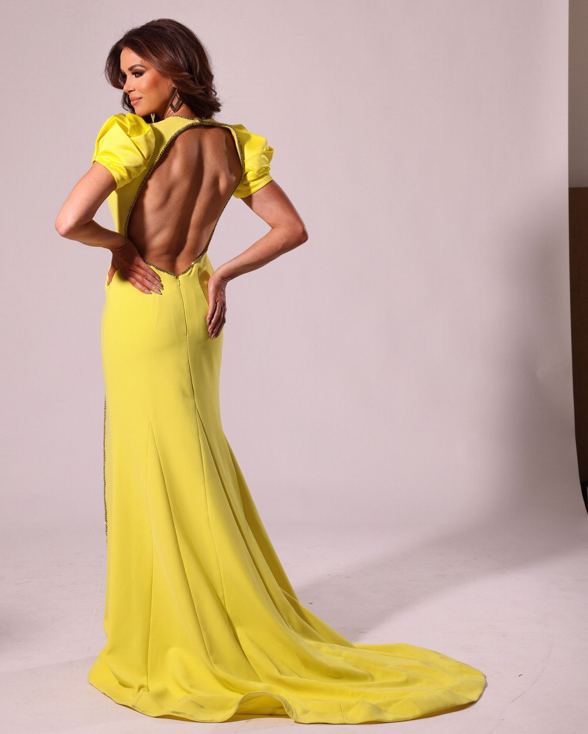 Style CS000033 Jovani Size S Prom Plunge Yellow Side Slit Dress on Queenly