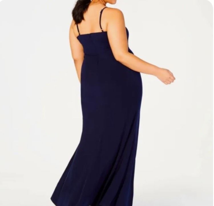 Plus Size 24 High Neck Blue Side Slit Dress on Queenly