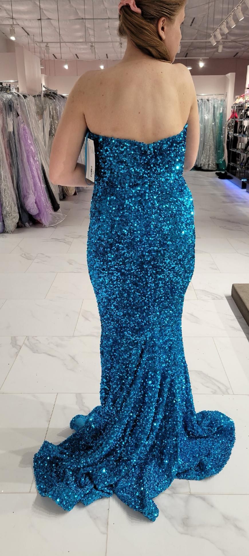 Portia and Scarlett Size 8 Prom Plunge Blue Mermaid Dress on Queenly