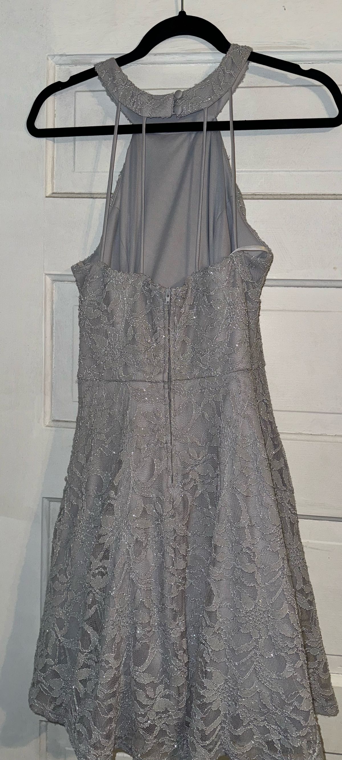B. Darlin Size 12 Prom High Neck Silver Cocktail Dress on Queenly