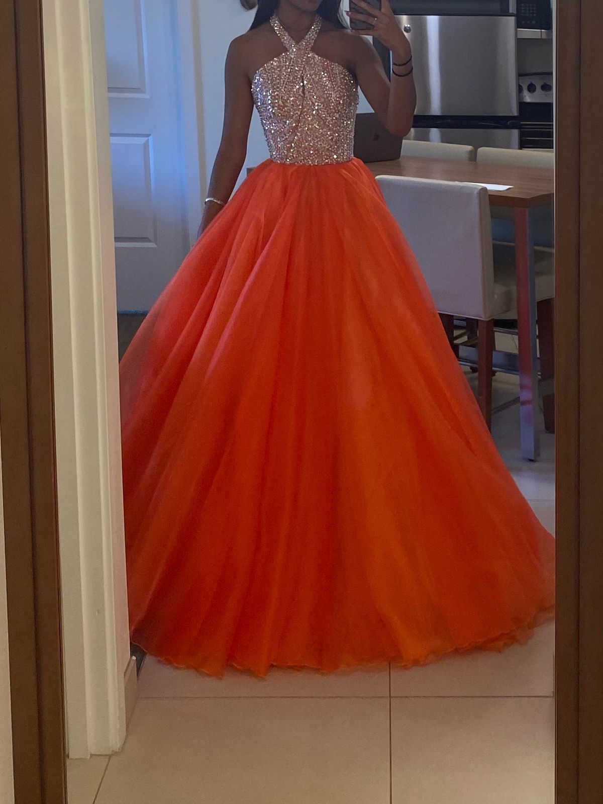 Size XS High Neck Orange Ball Gown on Queenly