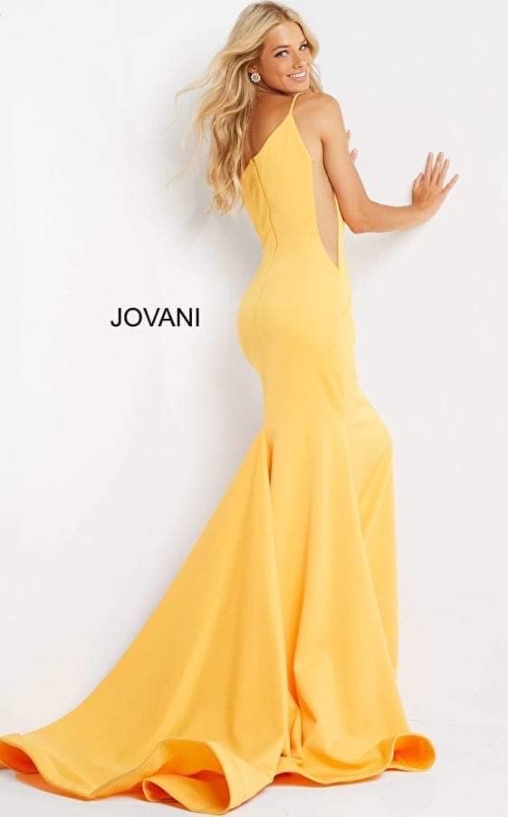 Style 06763 Jovani Size 8 Pageant One Shoulder Yellow Dress With Train on Queenly