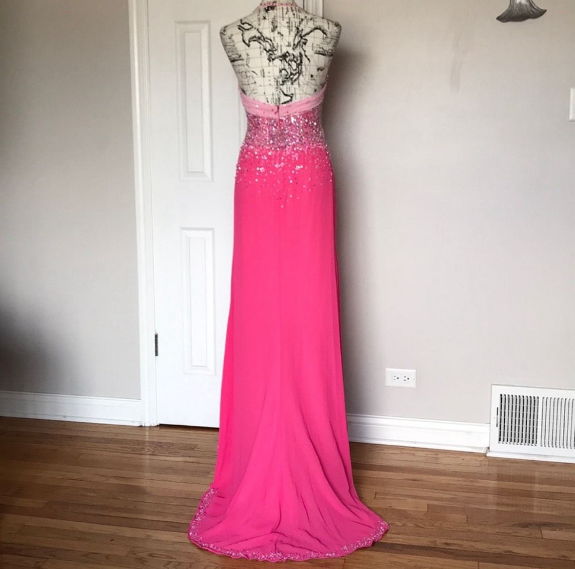 Size S Prom Plunge Sequined Hot Pink Side Slit Dress on Queenly