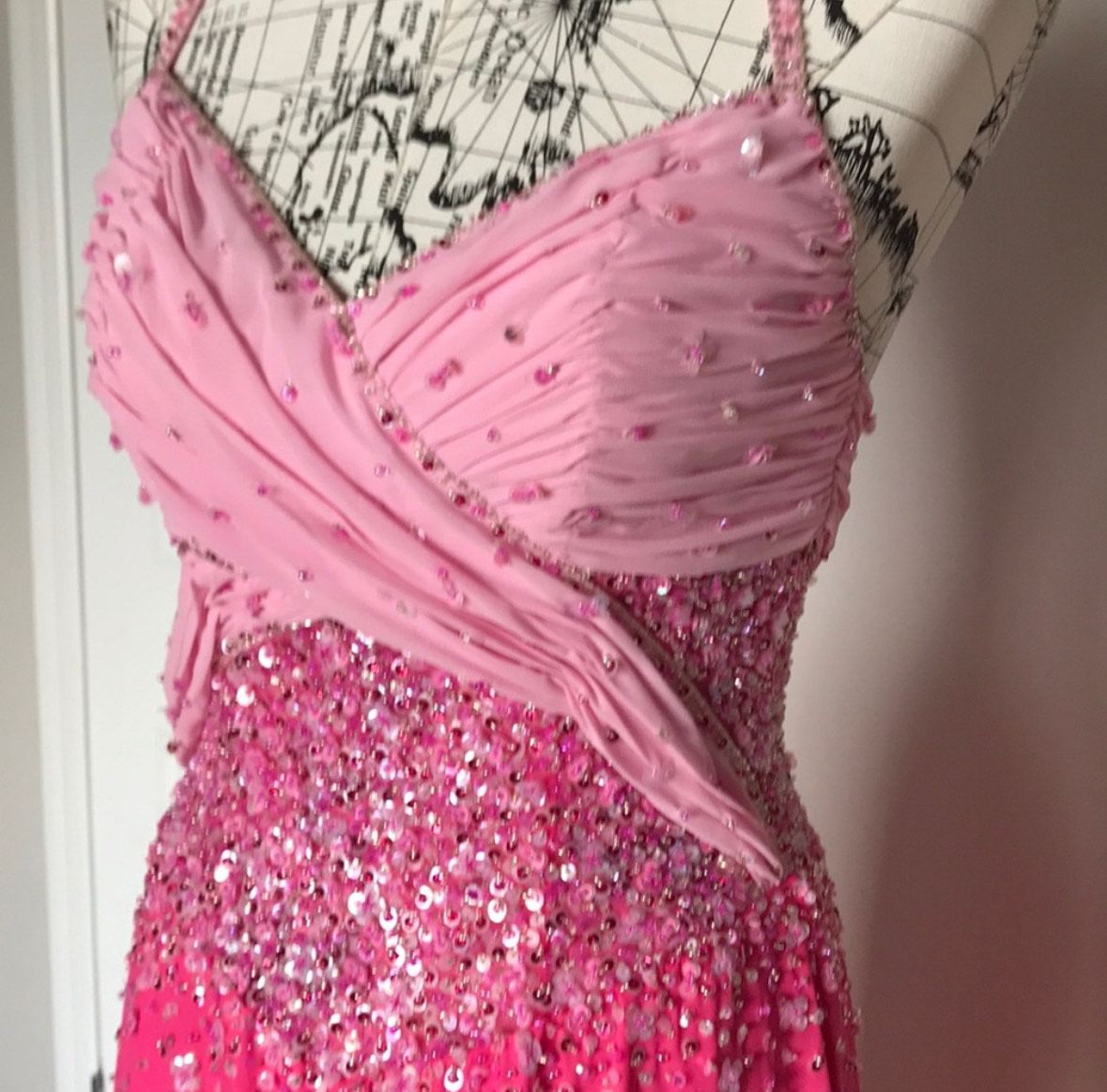 Size S Prom Plunge Sequined Hot Pink Side Slit Dress on Queenly