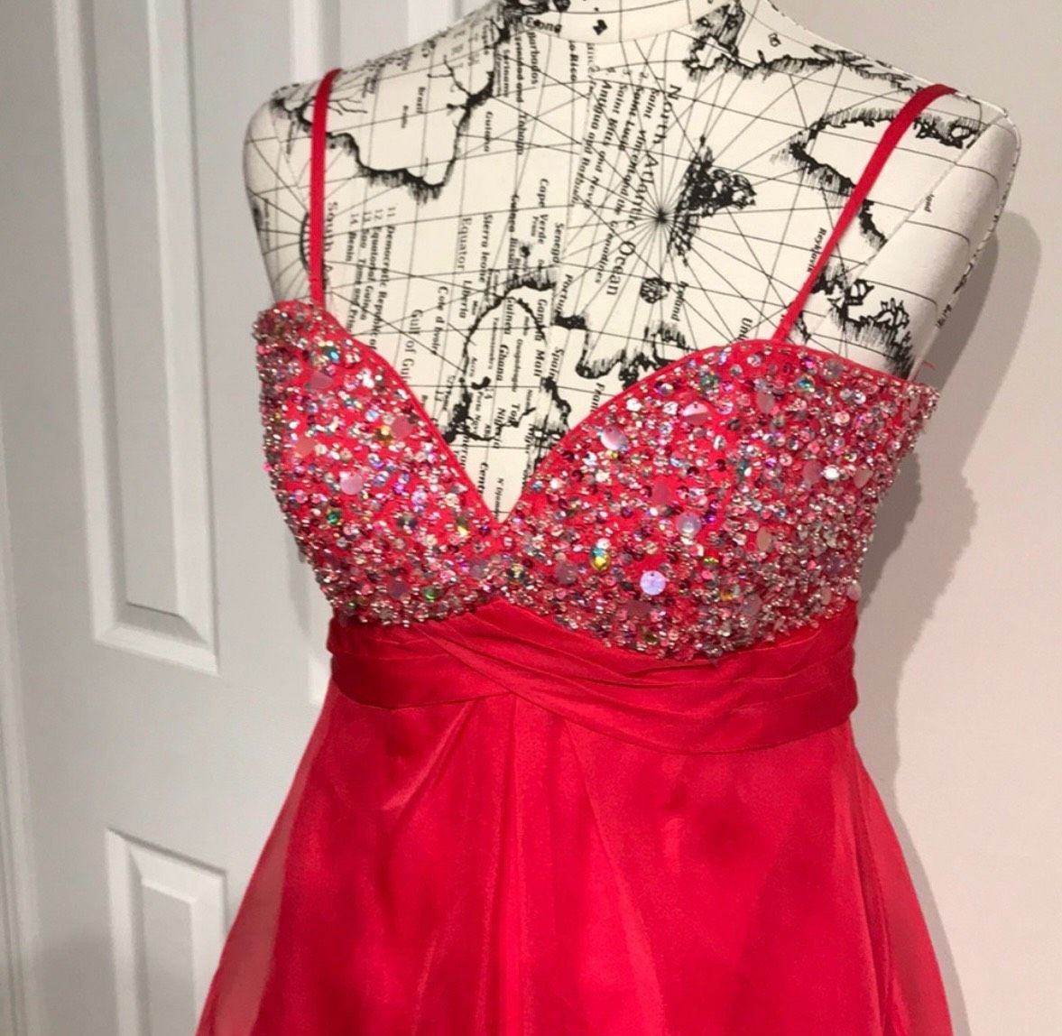 La Joli Mode Size XS Prom Plunge Sequined Hot Pink A-line Dress on Queenly