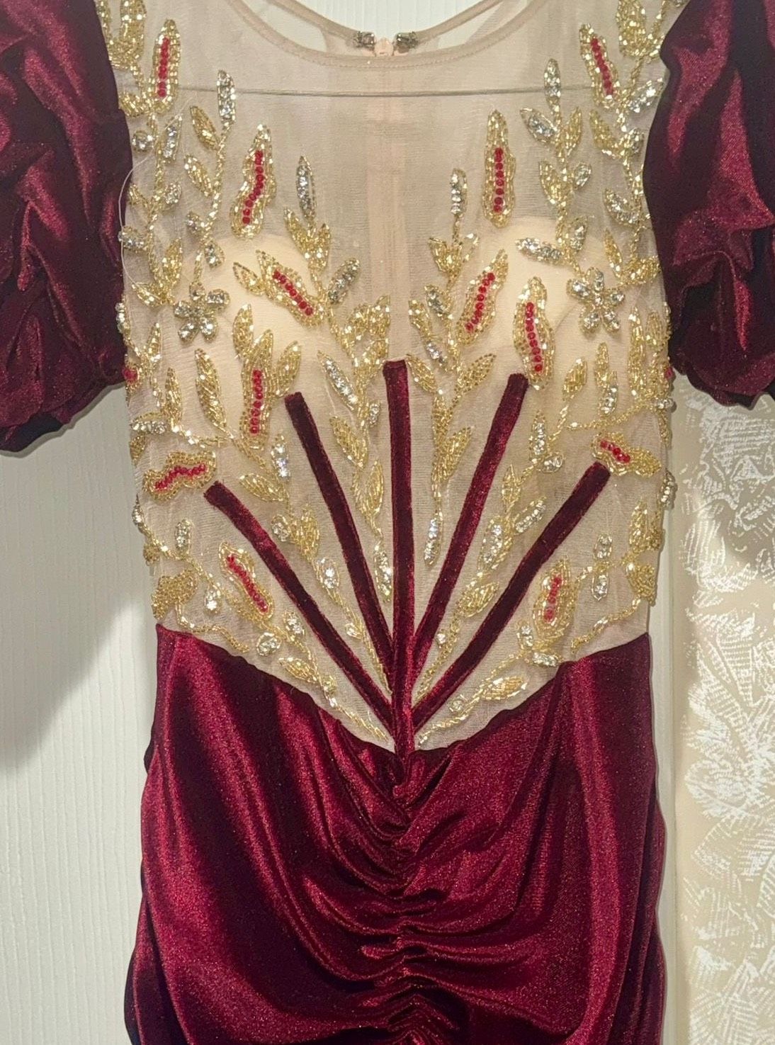 Size 0 Prom Cap Sleeve Velvet Burgundy Red Mermaid Dress on Queenly