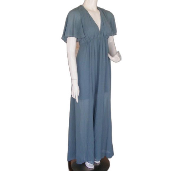 Style Faye Show Me Your Mumu Size 8 Wedding Guest Cap Sleeve Sheer Blue Floor Length Maxi on Queenly