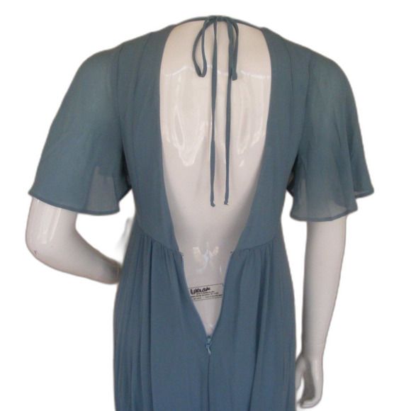 Style Faye Show Me Your Mumu Size 8 Wedding Guest Cap Sleeve Sheer Blue Floor Length Maxi on Queenly