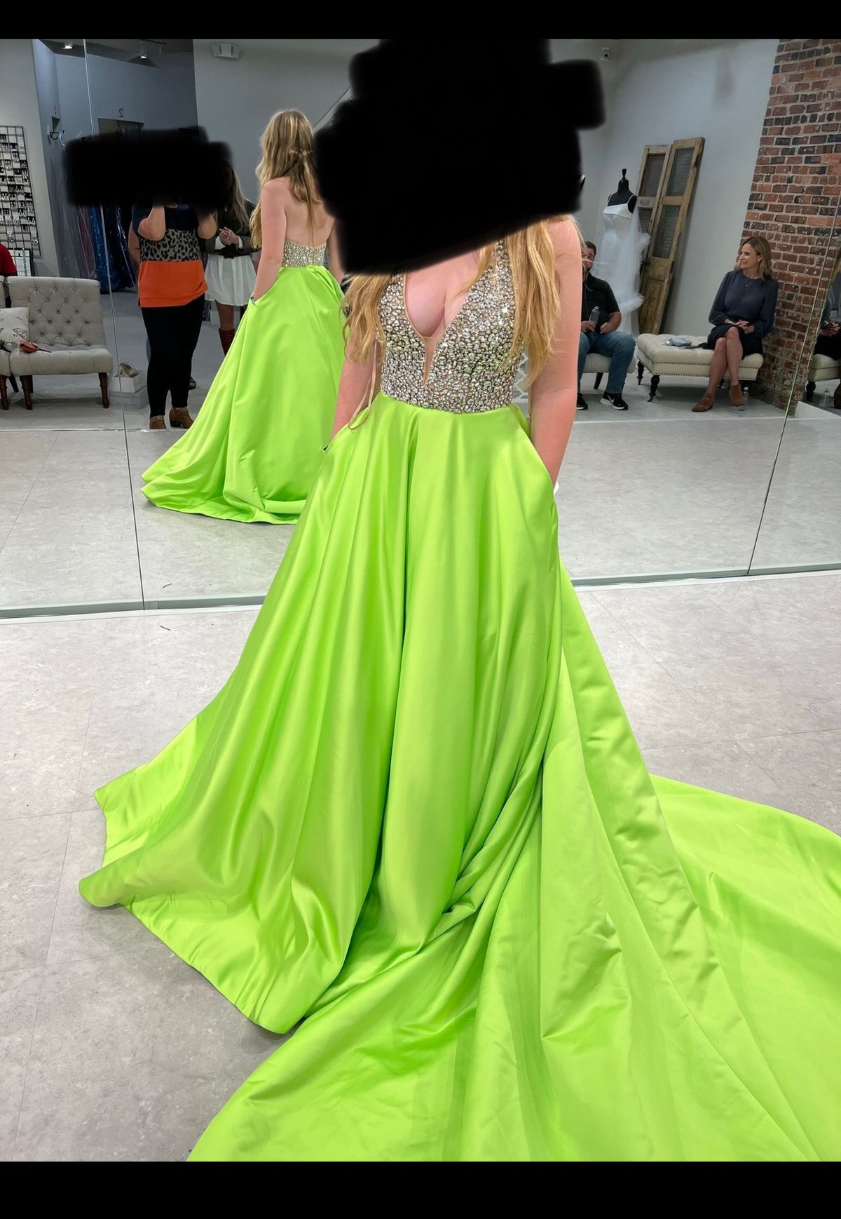 Style 11071 Ashley Lauren Size 2 Prom Halter Sequined Lime Green Ball Gown on Queenly