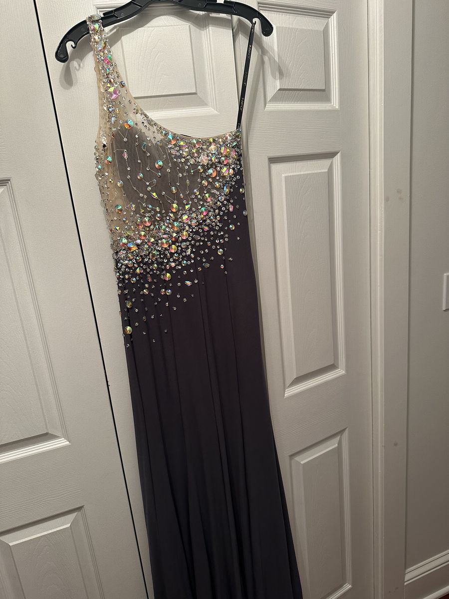 Jovani Size 2 Prom One Shoulder Sequined Gray A-line Dress on Queenly